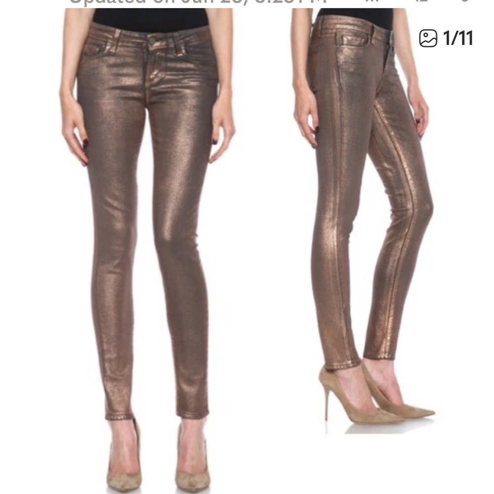 PAIGE Metallic Bronze Skinny Pants 26